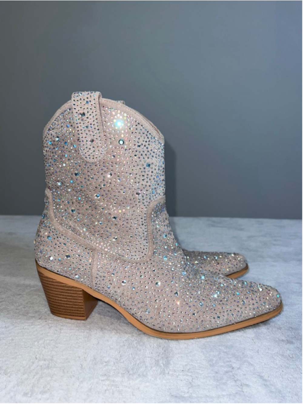 Festival Chic Silver Rhinestone Cowboy Boots Size 9